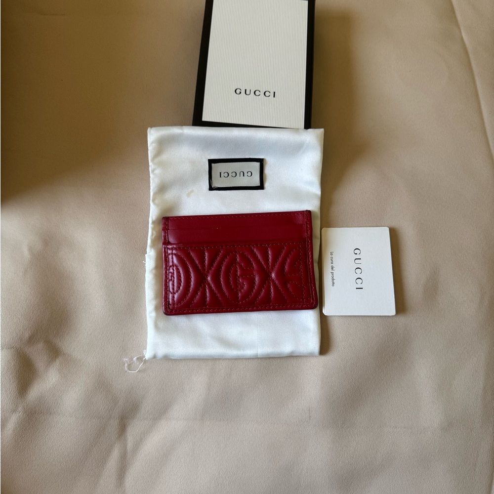 Gucci Quilted Red Leather Card Holder